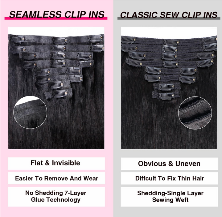 Sil Clip In Extensions Seamless Invisible Silky Straight Clip In Extensions – GLOSSYFINDS